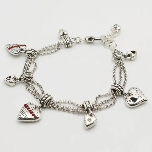 Designer BRIGHTON beaded Cubic Zirconia Heart Charms Bracelet - Picture 5 of 11